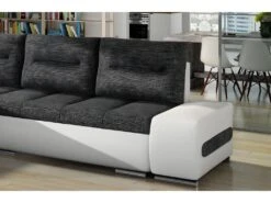 Canapé D'angle Convertible En Tissu Luxe Gris Foncé Et Simili Cuir Blanc, 5 Places, Angle Gauche (vu De Face) - OTELLO 9 Canapé D'angle Convertible En Tissu Luxe Gris Foncé Et Simili Cuir Blanc, 5 Places, Angle Gauche (vu De Face) - OTELLO -Meubles Soldes Boutique canape 9995789