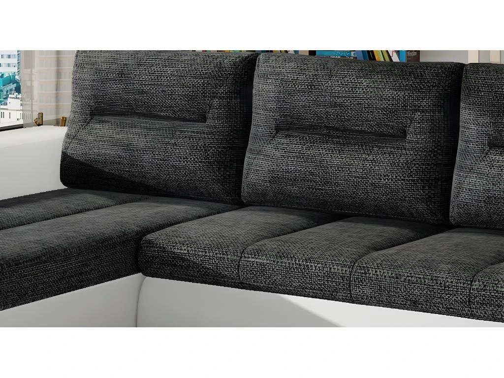 Canapé D'angle Convertible En Tissu Luxe Gris Foncé Et Simili Cuir Blanc, 5 Places, Angle Gauche (vu De Face) - OTELLO 7 Canapé D'angle Convertible En Tissu Luxe Gris Foncé Et Simili Cuir Blanc, 5 Places, Angle Gauche (vu De Face) - OTELLO – Image 5