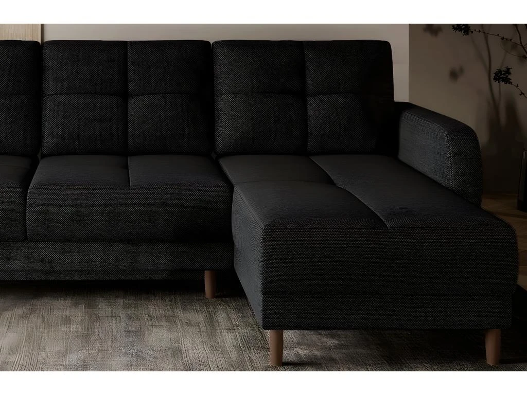 Canapé D'angle Convertible En Tissu Luxe, Rangement - Noir, Angle Droit (vu De Face), ROXANE 4 Canapé D'angle Convertible En Tissu Luxe, Rangement - Noir, Angle Droit (vu De Face), ROXANE – Image 2