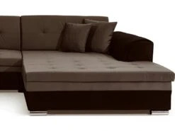 Canapé D'angle Convertible En Tissu Velours Luxe, Marron Et Chocolat, 5 Places, Angle Droit (vu De Face), SOHO VELOURS -Meubles Soldes Boutique canape 9996073