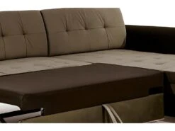 Canapé D'angle Convertible En Tissu Velours Luxe, Marron Et Chocolat, 5 Places, Angle Droit (vu De Face), SOHO VELOURS -Meubles Soldes Boutique canape 9996075