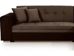 Canapé D'angle Convertible En Tissu Velours Luxe, Marron Et Chocolat, 5 Places, Angle Droit (vu De Face), SOHO VELOURS -Meubles Soldes Boutique canape 9996077