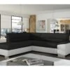 Canapé D'angle Convertible En Tissu Luxe Noir Et Simili Cuir Blanc Cassé, 5 Places, Avec Coffre, Angle Gauche (vu De Face), VERTU MIX 2 Canapé D'angle Convertible En Tissu Luxe Noir Et Simili Cuir Blanc Cassé, 5 Places, Avec Coffre, Angle Gauche (vu De Face), VERTU MIX -Meubles Soldes Boutique canape 9996145