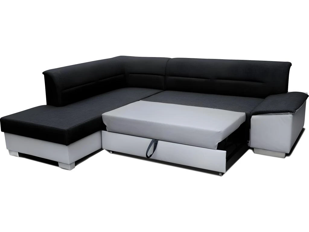 Canapé D'angle Convertible En Tissu Luxe Noir Et Simili Cuir Blanc Cassé, 5 Places, Avec Coffre, Angle Gauche (vu De Face), VERTU MIX 6 Canapé D'angle Convertible En Tissu Luxe Noir Et Simili Cuir Blanc Cassé, 5 Places, Avec Coffre, Angle Gauche (vu De Face), VERTU MIX – Image 4