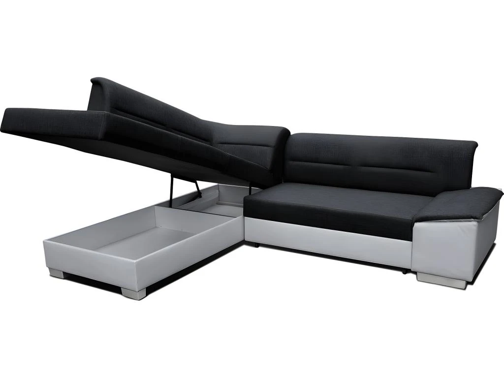 Canapé D'angle Convertible En Tissu Luxe Noir Et Simili Cuir Blanc Cassé, 5 Places, Avec Coffre, Angle Gauche (vu De Face), VERTU MIX 7 Canapé D'angle Convertible En Tissu Luxe Noir Et Simili Cuir Blanc Cassé, 5 Places, Avec Coffre, Angle Gauche (vu De Face), VERTU MIX – Image 5