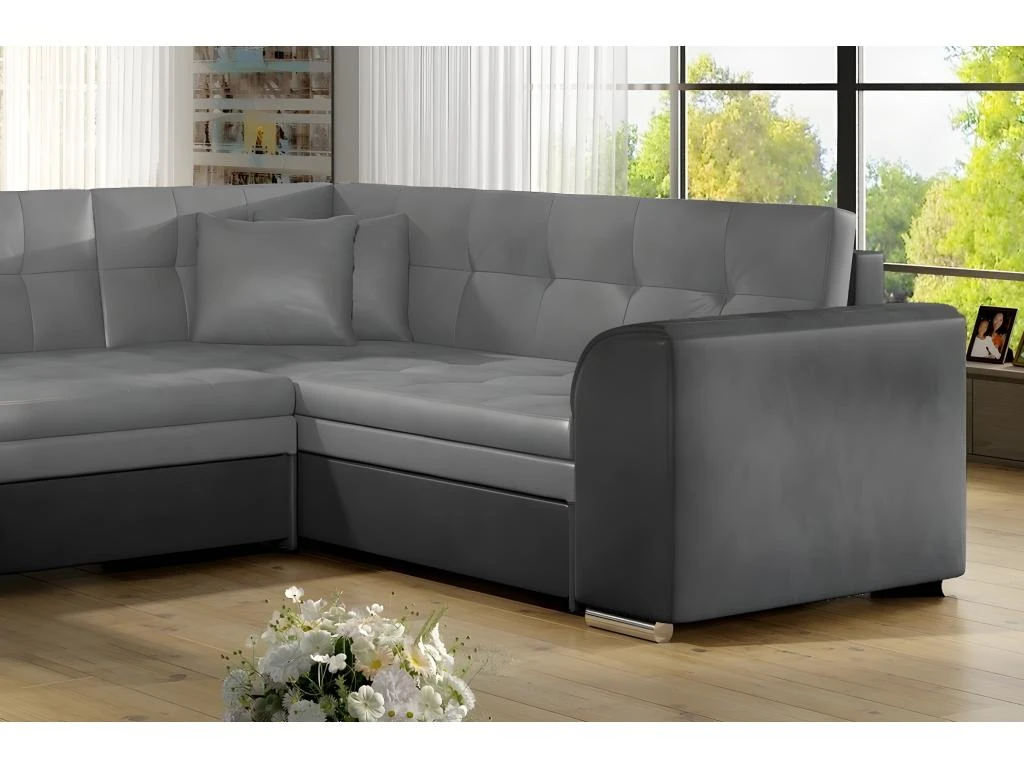 Canapé Panoramique Convertible - DAMIEN VELOURS - En Tissu Gris Clair Et Gris Foncé De Qualité, 7 Places, Méridienne à Gauche Et Angle à Droite (vu De Face) 4 Canapé Panoramique Convertible - DAMIEN VELOURS - En Tissu Gris Clair Et Gris Foncé De Qualité, 7 Places, Méridienne à Gauche Et Angle à Droite (vu De Face) – Image 2