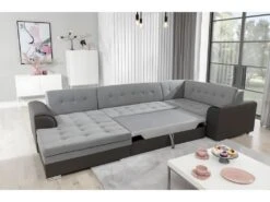 Canapé Panoramique Convertible - DAMIEN VELOURS - En Tissu Gris Clair Et Gris Foncé De Qualité, 7 Places, Méridienne à Gauche Et Angle à Droite (vu De Face) 9 Canapé Panoramique Convertible - DAMIEN VELOURS - En Tissu Gris Clair Et Gris Foncé De Qualité, 7 Places, Méridienne à Gauche Et Angle à Droite (vu De Face) -Meubles Soldes Boutique canape 9996349