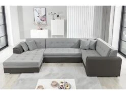 Canapé Panoramique Convertible - DAMIEN VELOURS - En Tissu Gris Clair Et Gris Foncé De Qualité, 7 Places, Méridienne à Gauche Et Angle à Droite (vu De Face) 10 Canapé Panoramique Convertible - DAMIEN VELOURS - En Tissu Gris Clair Et Gris Foncé De Qualité, 7 Places, Méridienne à Gauche Et Angle à Droite (vu De Face) -Meubles Soldes Boutique canape 9996351