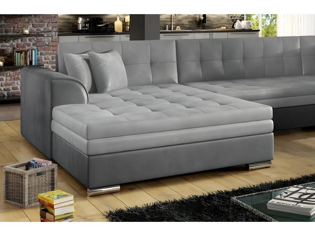 Canapé Panoramique Convertible - DAMIEN VELOURS - En Tissu Gris Clair Et Gris Foncé De Qualité, 7 Places, Méridienne à Gauche Et Angle à Droite (vu De Face) 7 Canapé Panoramique Convertible - DAMIEN VELOURS - En Tissu Gris Clair Et Gris Foncé De Qualité, 7 Places, Méridienne à Gauche Et Angle à Droite (vu De Face) – Image 5