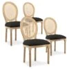 Lot De 4 Chaises Médaillon Louis XVI Cannage Rotin Tissu Noir -Meubles Soldes Boutique chaise 10022157