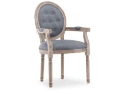 Fauteuil Médaillon Capitonné Louis XVI Tissu Gris