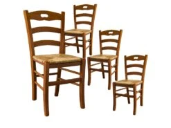 SUZY - Lot De 4 Chaises TeintĂ© ChĂȘne Et Assises En Paille