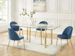 Lot De 6 Chaises - Velours Et Métal Doré - Bleu - MELBOURNE 11 Lot De 6 Chaises - Velours Et Métal Doré - Bleu - MELBOURNE -Meubles Soldes Boutique chaise 10837857