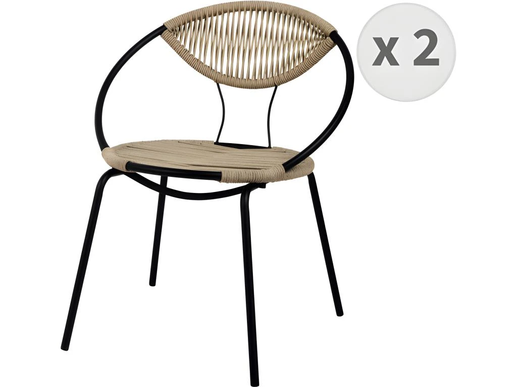 ROXANE - Chaise En Corde Naturel Et Métal Noir Mat (x2) 3 ROXANE - Chaise En Corde Naturel Et Métal Noir Mat (x2)