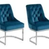 Lot De 2 Chaises En Velours Et Acier Inoxydable - Bleu Et Pieds Chromés - PORILASO De Pascal MORABITO -Meubles Soldes Boutique chaise 11764647