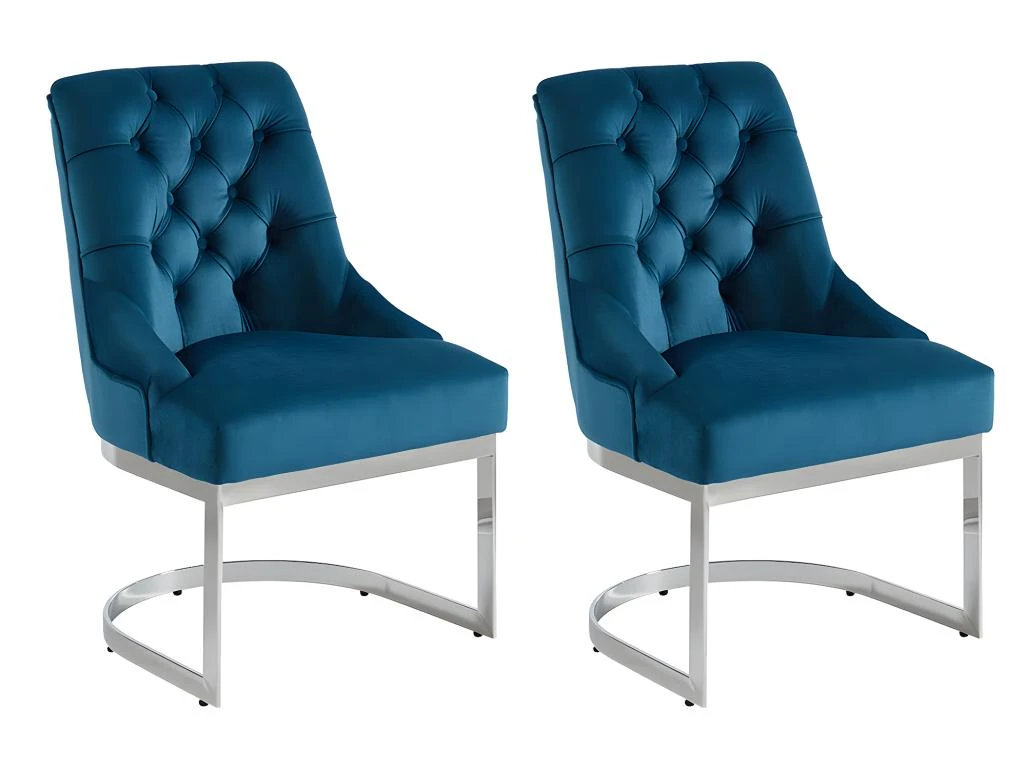 Lot De 2 Chaises En Velours Et Acier Inoxydable - Bleu Et Pieds Chromés - PORILASO De Pascal MORABITO 3 Lot De 2 Chaises En Velours Et Acier Inoxydable - Bleu Et Pieds Chromés - PORILASO De Pascal MORABITO
