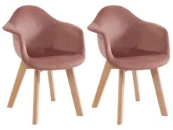 Lot De 2 Chaises Enfant Avec Accoudoirs En Velours Et Hêtre - Rose - POUPINETTE