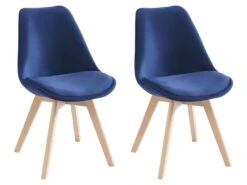 Lot De 2 Chaises En Velours Et HĂȘtre - Bleu - JODY