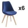 Lot De 6 Chaises En Velours Et Hêtre - Bleu - JODY