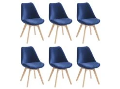 Lot De 6 Chaises En Velours Et Hêtre - Bleu - JODY -Meubles Soldes Boutique chaise 12619137