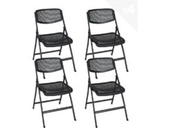 Lot De 4 Chaises Pliables Métal Et Plastique Ajouré SABA (Noir)