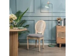 Lot De 2 Chaises En Bois Et Cannage Avec Assise En Tissu Gris Fonce -Meubles Soldes Boutique chaise 13878967