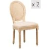 Lot De 2 Chaises En Bois Et Cannage Avec Assise En Tissu Beige