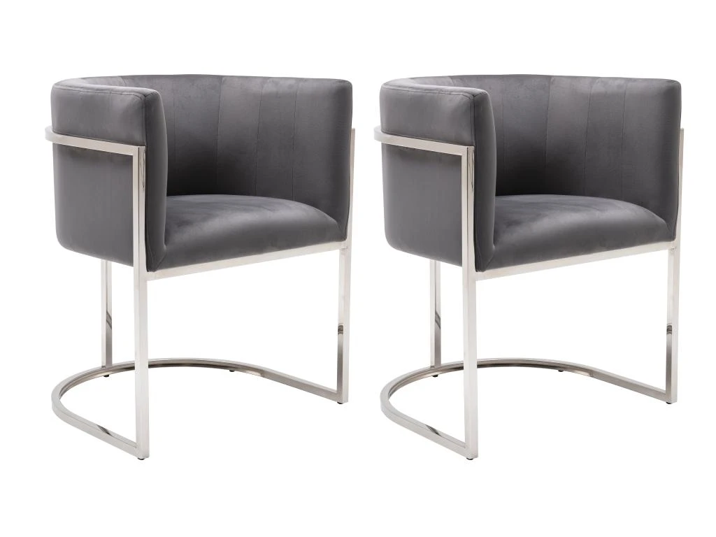Lot De 2 Chaises Avec Accoudoirs - Velours Et Acier Inoxydable - Gris Et Chromé - PERIA De Pascal MORABITO 3 Lot De 2 Chaises Avec Accoudoirs - Velours Et Acier Inoxydable - Gris Et Chromé - PERIA De Pascal MORABITO