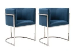 Lot De 2 Chaises Avec Accoudoirs - Velours Et Acier Inoxydable - Bleu Et Chromé - PERIA De Pascal MORABITO