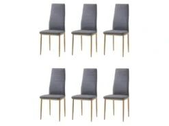 Lot De 6 Chaises Contemporain - Structuré En Tissu Gris Chiné Et Métal Effet Bois