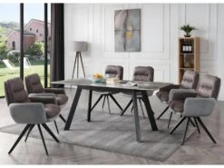 6x Chaises De Salle à Manger Fauteuil Lounge Avec Accoudoir Confortable Rotative En Tissu Gris Clair 04_0000860 -Meubles Soldes Boutique chaise 15778089