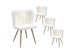 FJARD - Lot De 4 Fauteuils Blanc Tissu Bouclettes