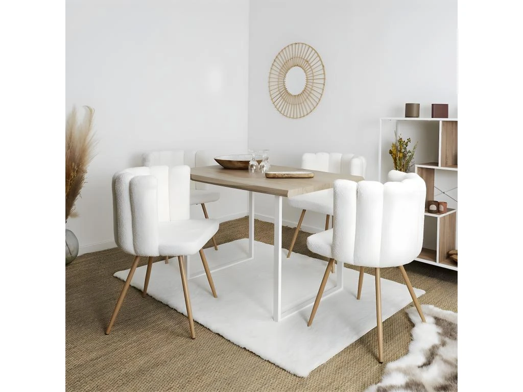 FJARD - Lot De 4 Fauteuils Blanc Tissu Bouclettes 4 FJARD - Lot De 4 Fauteuils Blanc Tissu Bouclettes – Image 2