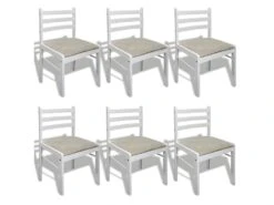 Lot De 6 Chaises De Salle à Manger Cuisine Design Classique Bois Solide Et Velours Blanc CDS022154