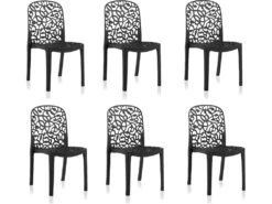 Lot De 6 Chaises De Table-salle à Manger - Cuisine - Interieur/exterieur En Résine Coloris Anthracite - Longueur 47 X Profondeur 50 X Hauteur 87 Cm