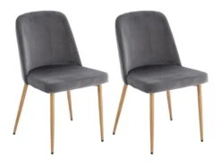 Lot De 2 Chaises En Velours Et Métal Effet Bois - Gris - MINAGRI