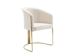 Chaise Avec Accoudoirs En Tissu Bouclette Et Métal - Blanc Et Doré - JOSETHE De Pascal MORABITO