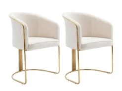 Chaise Avec Accoudoirs En Tissu Bouclette Et Métal - Blanc Et Doré - JOSETHE De Pascal MORABITO -Meubles Soldes Boutique chaise 18610093