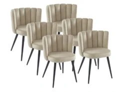 Lot De 6 Chaises En Velours Et Métal Noir - Beige - PRANILA De Pascal MORABITO