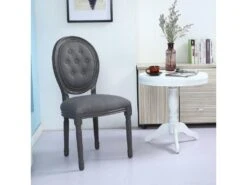 Lot De 2 Chaises De Style Médaillon Louis XVI Bois Gris & Tissu Capitonné Gris -Meubles Soldes Boutique chaise 20010453