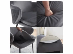 Chaise - Coutures En Tissu Et Cuir PU - Siège Amovible - Gris -Meubles Soldes Boutique chaise 22690785