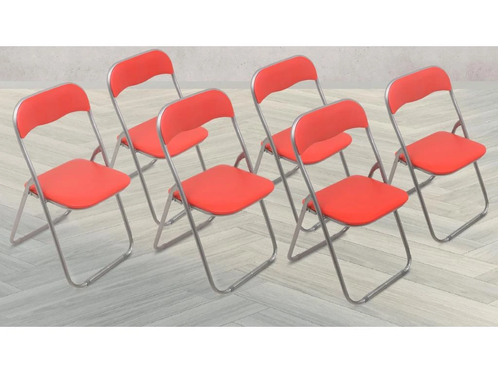 Chaise Dmaros, Ensemble De Six Chaises Pliantes, Siège De Réunion Peu Encombrant, Fauteuil De Salle D'attente, 43x47h78 Cm, Rouge 4 Chaise Dmaros, Ensemble De Six Chaises Pliantes, Siège De Réunion Peu Encombrant, Fauteuil De Salle D'attente, 43x47h78 Cm, Rouge – Image 2