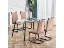 Lot De 4 Chaises De Salle Ă Manger - En Similicuir - Marron