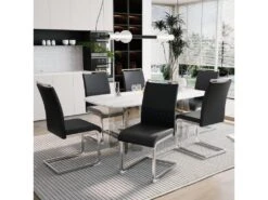 Lot De 6 Chaises De Salle à Manger - Dossier En Similicuir Et Lin - Noir