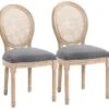 Lot De 2 Chaises De Salle à Manger - Chaise De Salon Médaillon Style Louis XVI - Bois Massif Sculpté, Patiné - Dossier Cannage - Aspect Lin Gris -Meubles Soldes Boutique chaise 23021781