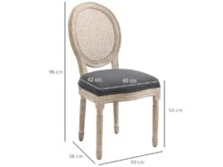 Lot De 2 Chaises De Salle à Manger - Chaise De Salon Médaillon Style Louis XVI - Bois Massif Sculpté, Patiné - Dossier Cannage - Aspect Lin Gris -Meubles Soldes Boutique chaise 23021785