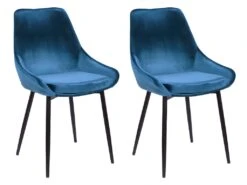 Lot De 2 Chaises - Velours Et Métal Noir - Bleu Nuit - MASURIE