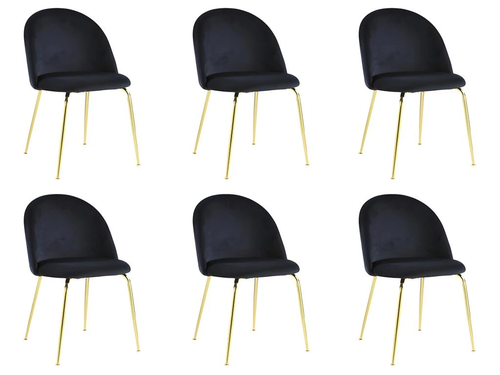 Lot De 6 Chaises - Velours Et Métal Doré - Noir - MELBOURNE 7 Lot De 6 Chaises - Velours Et Métal Doré - Noir - MELBOURNE – Image 5