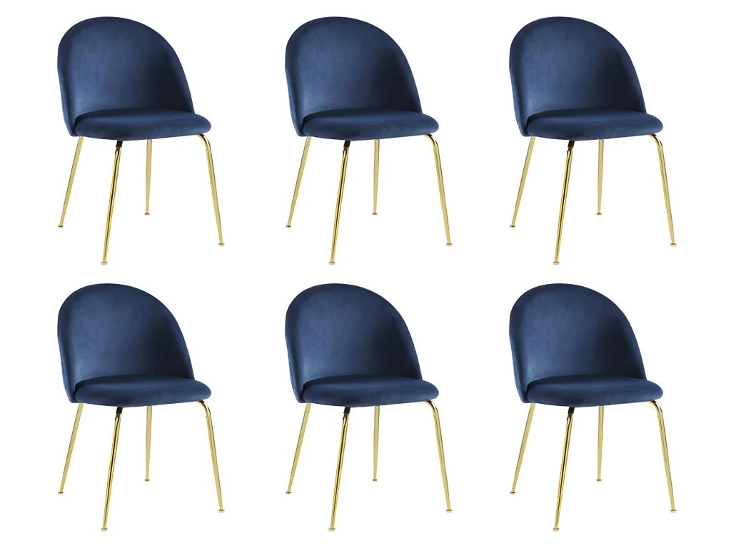 Lot De 6 Chaises - Velours Et Métal Doré - Bleu - MELBOURNE 10 Lot De 6 Chaises - Velours Et Métal Doré - Bleu - MELBOURNE – Image 8