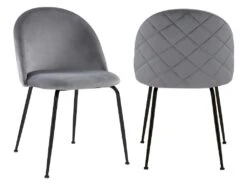 Lot De 6 Chaises - Velours Et Métal Noir Mat - Gris - MELBOURNE -Meubles Soldes Boutique chaise 407383